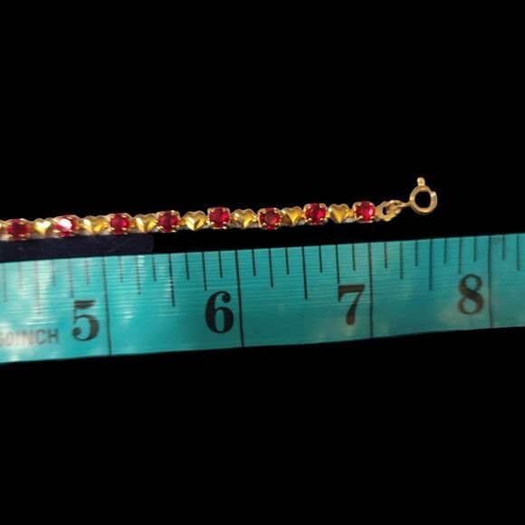 Vintage Necklace & Bracelet Set Gold With Red Stones - Picture 8 of 12